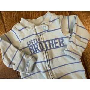 Carters Baby Boy Sleeper Preemie Little Brother Romper Outfit Clothes Zip Stripe